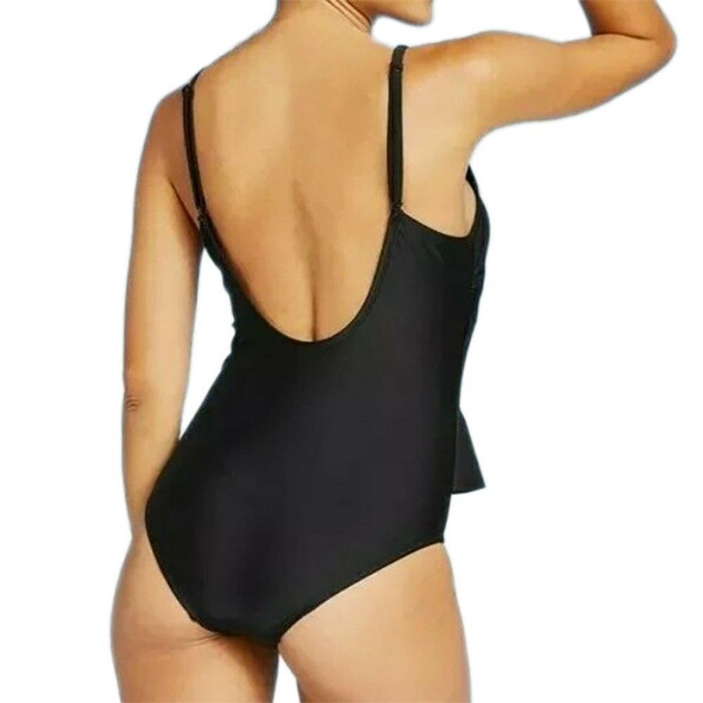 NWT Black One-Piece Swimsuit w Front Ruffle - Womens Size S - Kona Sol Swimwear - Picture 2 of 3